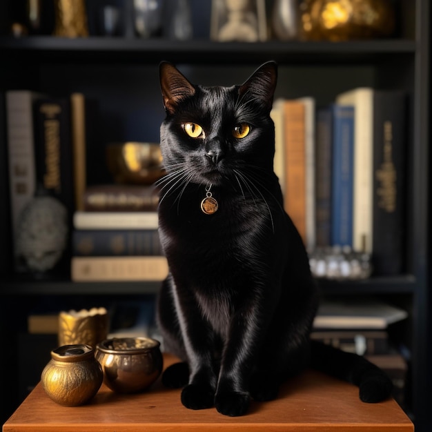 Intense Bombay Cat on Bookshelf