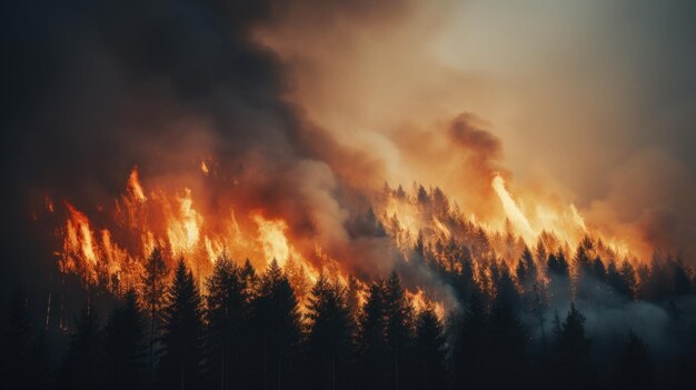 Foto intense bosbrand door een dicht bos.