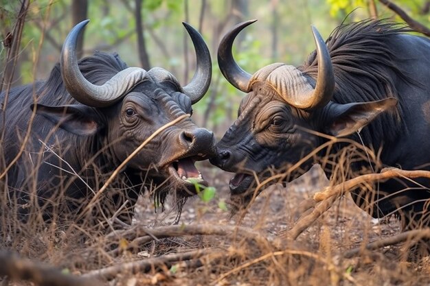 Photo intense buffalo fight