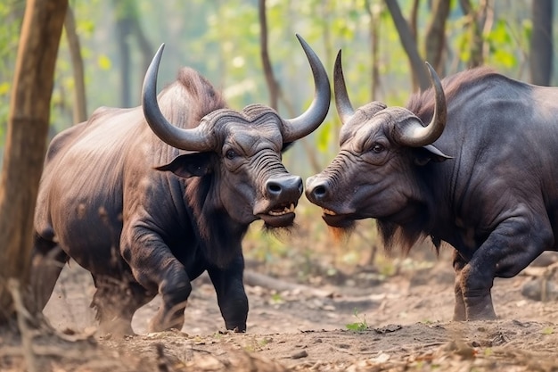 Photo intense buffalo fight