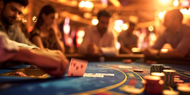 Intense Casino Scene with Card Dealer and Players at Table