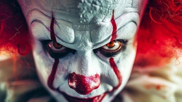 Intense Close Up of Clown With Red Hair