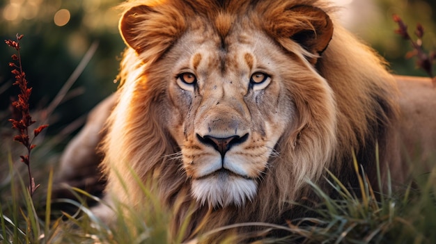 Intense close-ups van een rustende leeuw in het wild