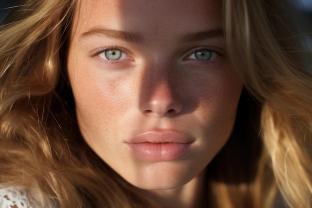 Intense closeup of a beautiful woman with a confident gaze capturing her captivating presence