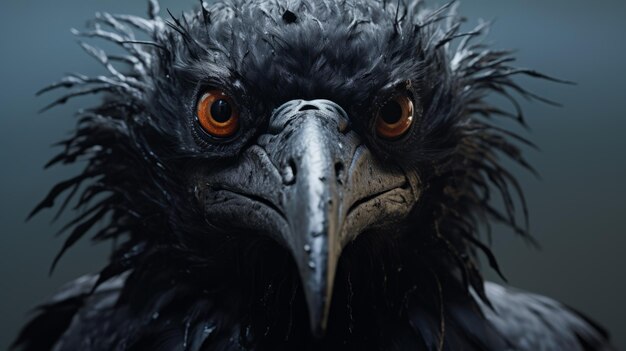 Crow Head의 강렬한 클로즈업 놀라운 3D 렌더링 일러스트레이션
