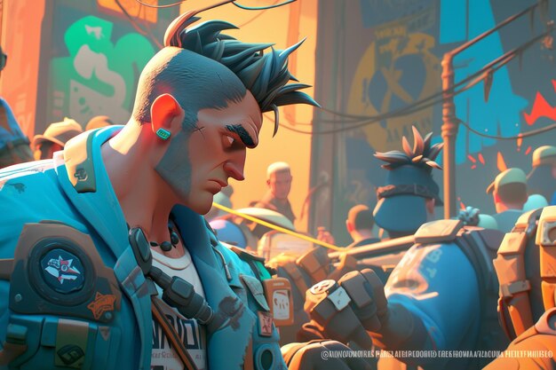Photo intense conflict and misunderstanding unleashed a cinematic sunset overdrive videogame character's