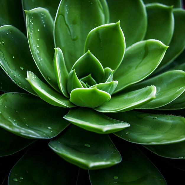 Intense And Dramatic Closeup Of Green Succulent Leaf With Water Droplets