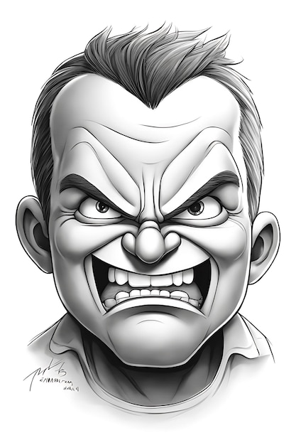 Intense Emotion Coloring Page for Adults Printable Pencil Sketch Angry Facial Expression