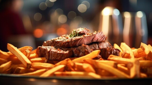 Intense en dramatische verlichting Een mondwaterende steak ervaring in een restaurant