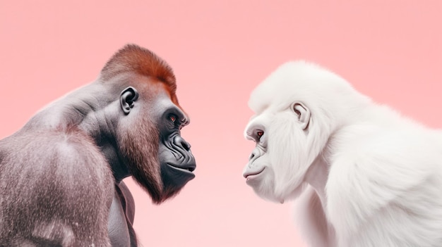 An intense encounter between an angry albino gorilla and a rival