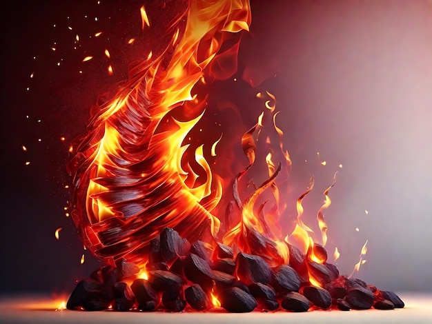 Intense fire flames redhot sparks in a realistic abstract background