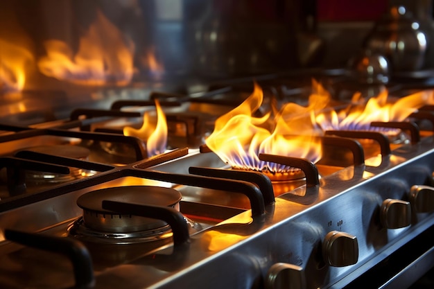 Intense Flames on the Kitchen Stove