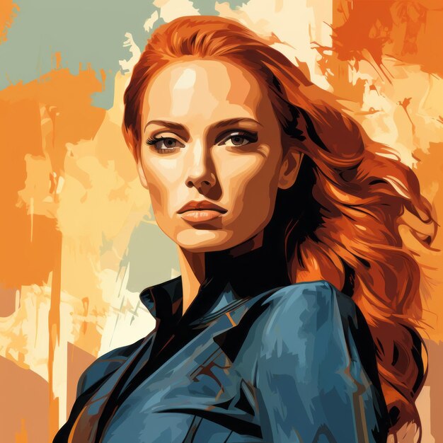 Увлекательный портрет женщины с длинными рыжими волосами