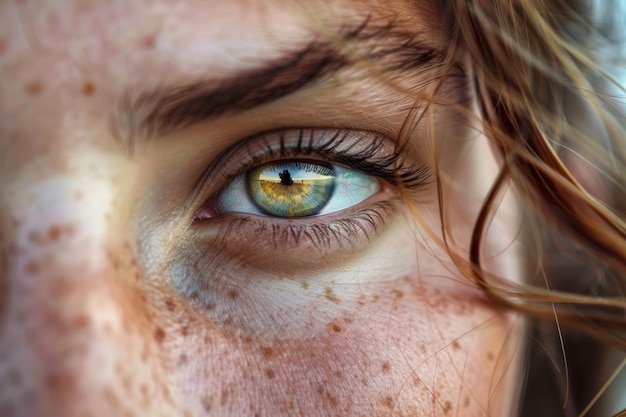 Intense Gaze CloseUp van een vrouw met blauwe ogen Generatieve AI