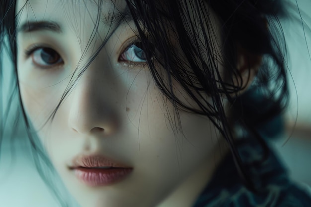 Intense Gaze CloseUp of a Young Woman with Wet Hair