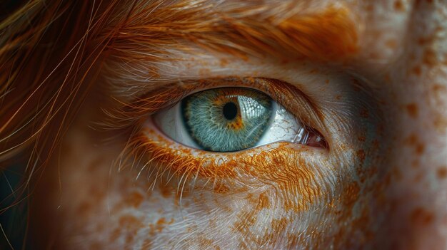 Intense Gaze of a Freckled Redhead with Vivid Blue Eye