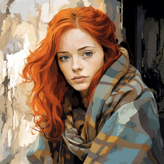 Photo intense gaze game of thrones red haired woman painting in martin ansin style