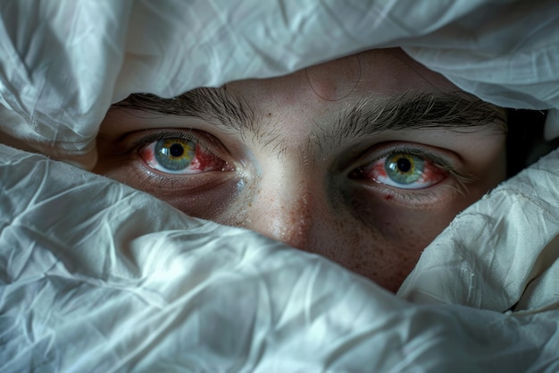 Intense gaze under the sheets a persons struggle with sleeplessness