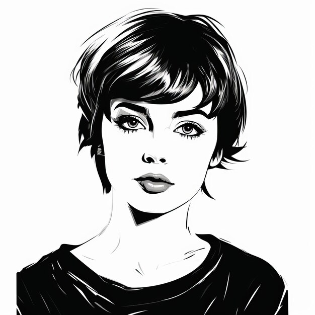Intense Gaze A Stunning Black And White Drawing Of A Beautiful Girl With Short Hair