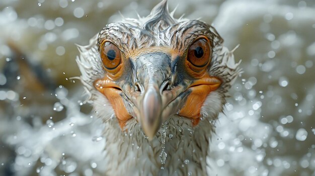 Photo intense gaze of a wet bird