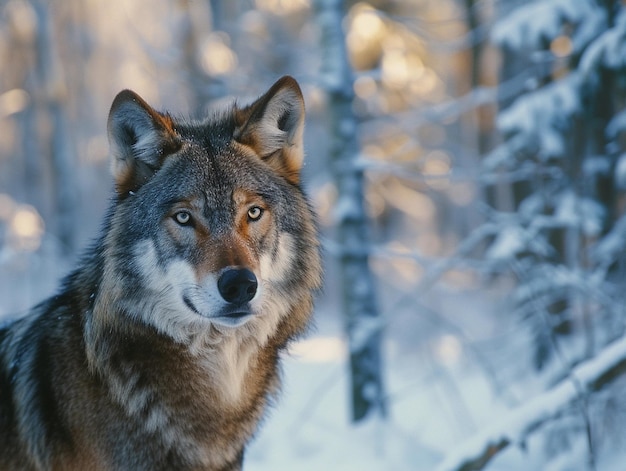 Foto lo sguardo intenso di un lupo in inverno