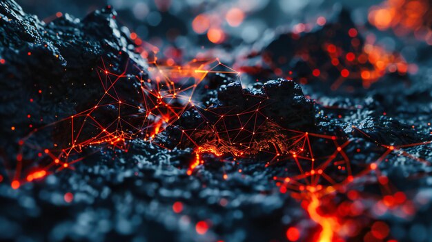 Intense hitte van rood vuur en kolen gloeiende as en vlammen achtergrond van warmte en gevaar Abstract Inferno