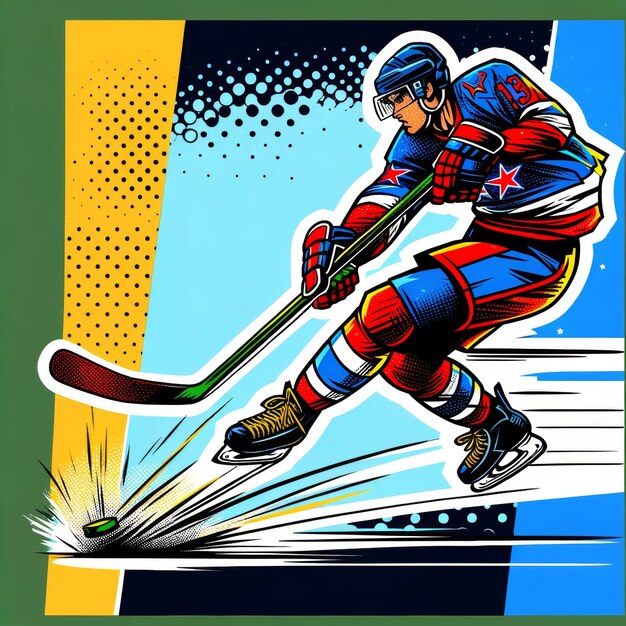 Intense hockey-actie in gedurfde illustratieve kleuren