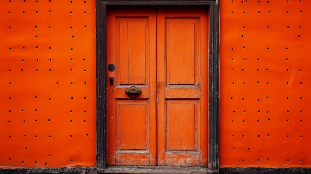 Intense kleurverzadiging houten oranje deur met vet contrast