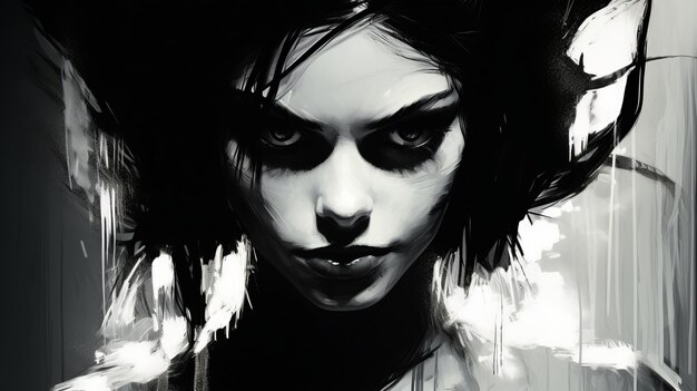 Photo intense manticore girl dark hair sin city style digital art