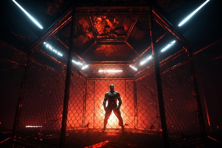 Фотография интенсивный бой смешанных боевых искусств mma в гексагоне 00314 03