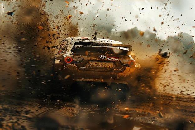 Photo intense moment captured as a rallycross car slides