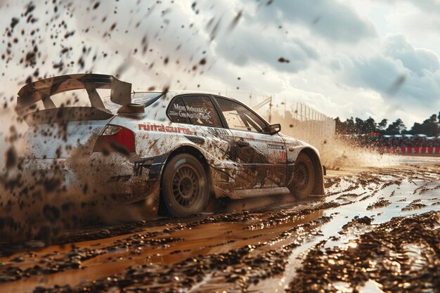 Foto un momento intenso catturato mentre una macchina di rallycross scivola