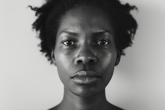 アフリカの女性の顔の強烈なモノクロームクローズアップ