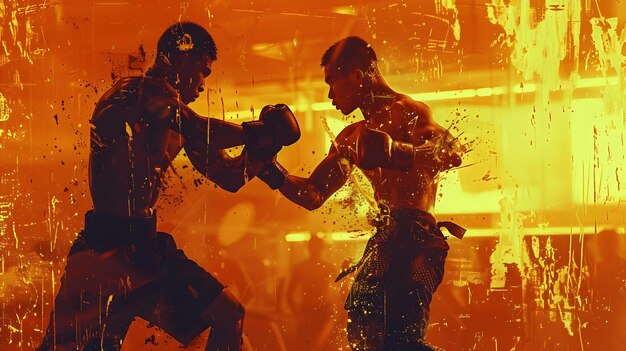 Photo intense muay thai training session in vibrant digital gym setting