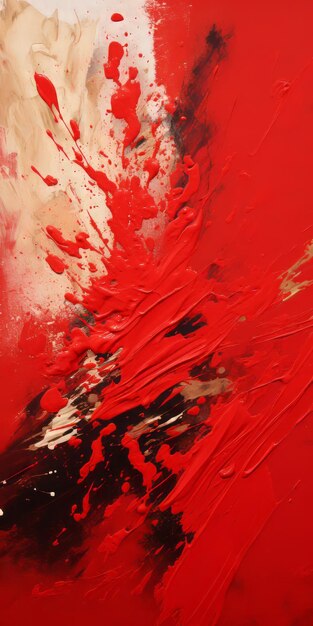 Intense Red Ink Abstract Painting On Canvas With Expressive Brushstrokes