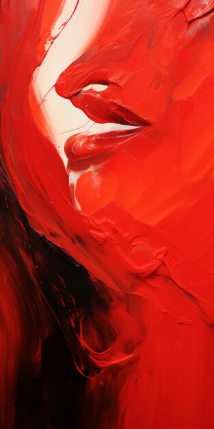 Photo intense red oil paint artwork with fluid brushstrokes