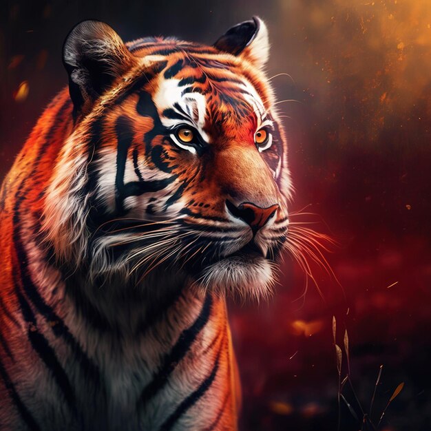 Intense Scarlet Shades in Tigers Close View