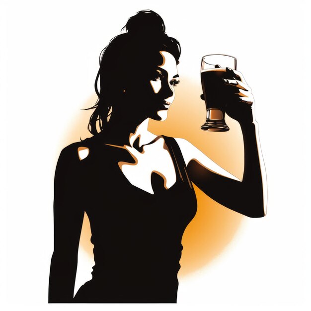 Foto silhouette intensamente ombreggiata di megan che tiene un adesivo vettoriale di birra