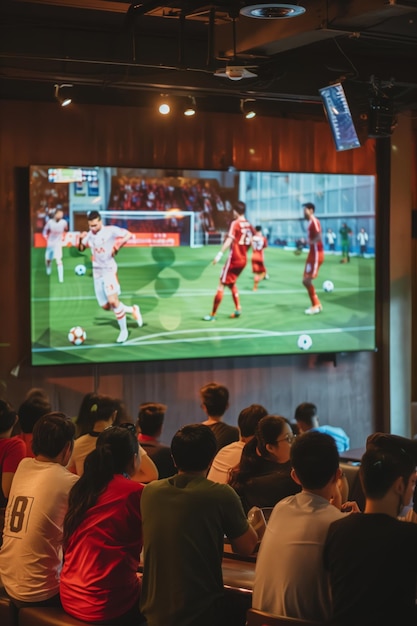 Intense Soccer Match Viewing in Public Venue