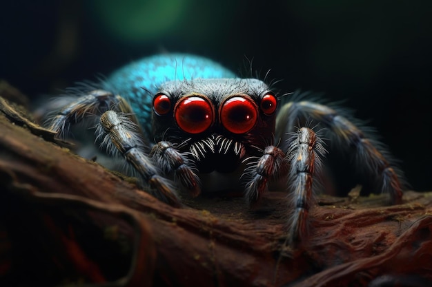 Photo intense spider glowing eyes generate ai