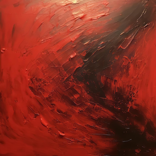 Photo intense textured acrylic abstract painting in red and black