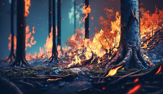 Intense vlammen van een enorme bosbrand Flames Generative AI