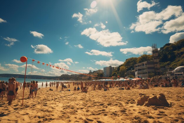 Intense volleyball set on sunny beach generative IA