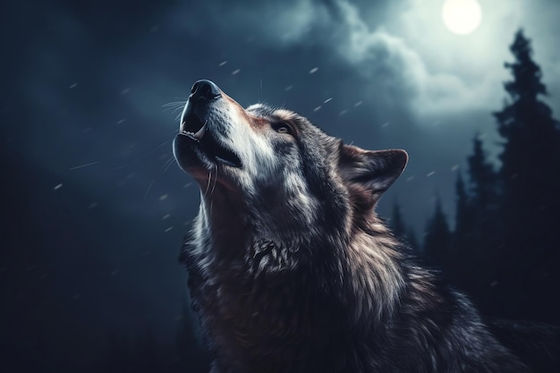 Intense Wolf Howling at Full Moon Generated Ai