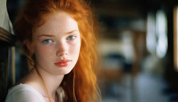 Photo intense young girl's gaze in closeup view