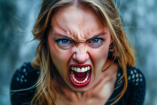 Intense Young Woman Expressing Strong Emotion Anger or Frustration with Fierce Facial Expression