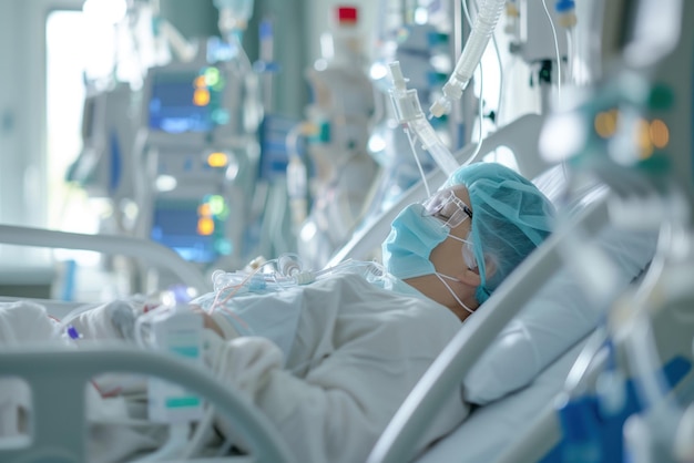 In intensive care unit icu hospital patient is in comatose during intensive care ai generative