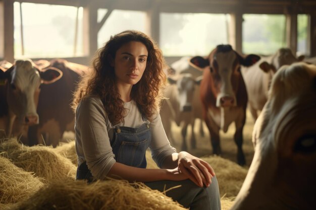 Photo intensive cow breeding in confined barns with chained cows on a farm industrial livestock production