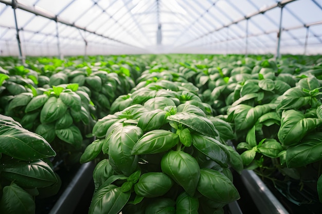 Intensive cultivation portrays basil plants thriving growth environment