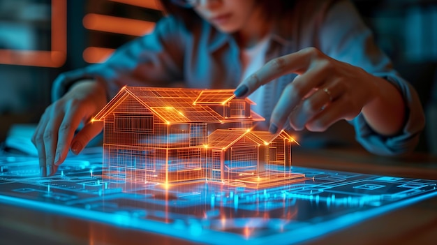 Interactief ontwerp exploratie ontwerper interageren met digitale hologrammen voor 3D huis